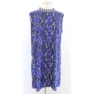 Jude Connally Jude Cloth Blue Snakeskin Print Geo Mock Neck Mini Dress Size L